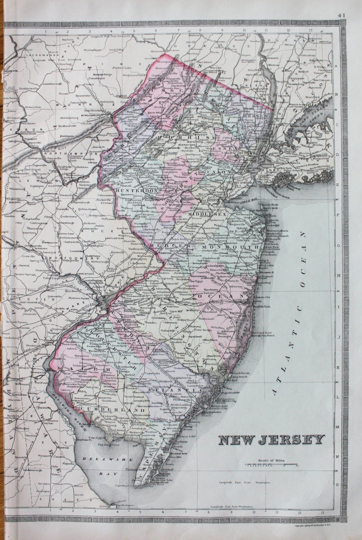 Antique-Hand-Colored-Map-New-Jersey---United-States-Mid-Atlantic-1887-Bradley-Maps-Of-Antiquity