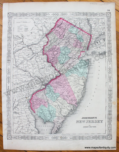Maps-Antiquity-Antique-Map-United-States-Johnson-Ward-1864-1860s-1800s-19th-Century-Johnson's-New-Jersey