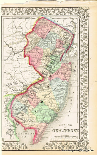 Antique-Hand-Colored-Map-County-Map-of-New-Jersey.-United-States-Northeast-1867-Mitchell-Maps-Of-Antiquity