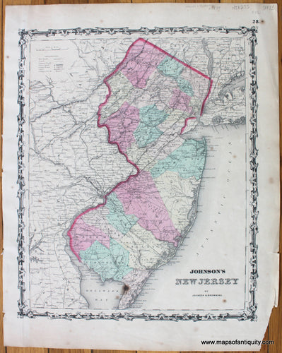 Antique-Hand-Colored-Map-Johnson's-New-Jersey-United-States-Northeast-c.-1870-Johnson-and-Browning-Maps-Of-Antiquity