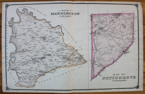 Map-of-Mannington-Township-Map-of-Pittsgrove-Township-New-Jersey-NJ-Antique-Map-1876-Everts-Stewart-Maps-of-Antiquity-1870s-1800s-19th-century