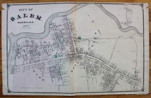 City-of-Salem-Salem-Co.-N.J.-New-Jersey-NJ-Antique-Map-1876-Everts-Stewart-Maps-of-Antiquity-1870s-1800s-19th-century