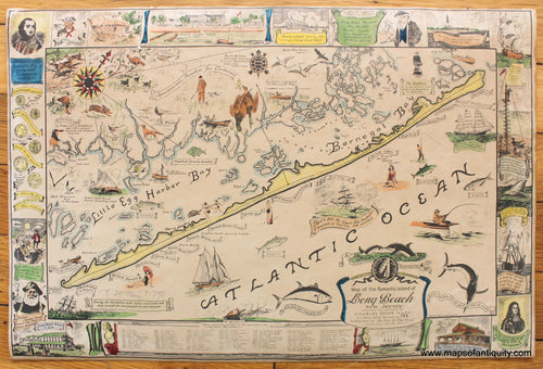 Antique-Map-of-the-Romantic-Island-of-Long-Beach-New-Jersey-Charles-Edgar-Nash-1940-1940s-Pictorial-20th-Century-Maps-of-Antiquity