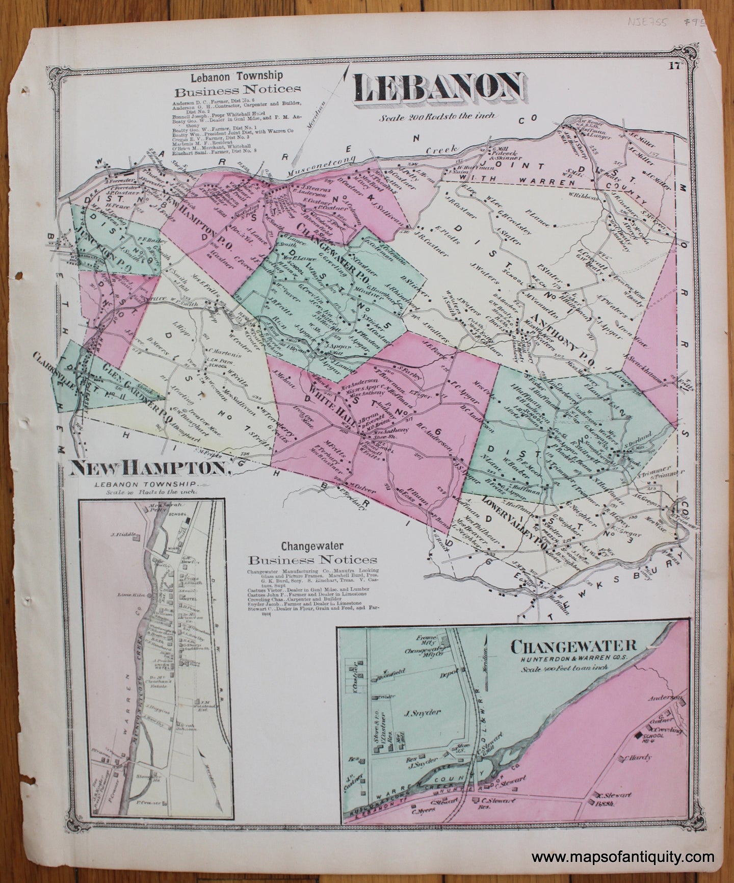 Antique-Hand-Colored-Map-Lebanon-New-Jersey-1872-F.W.-Beers-New-Jersey-1800s-19th-century-Maps-of-Antiquity
