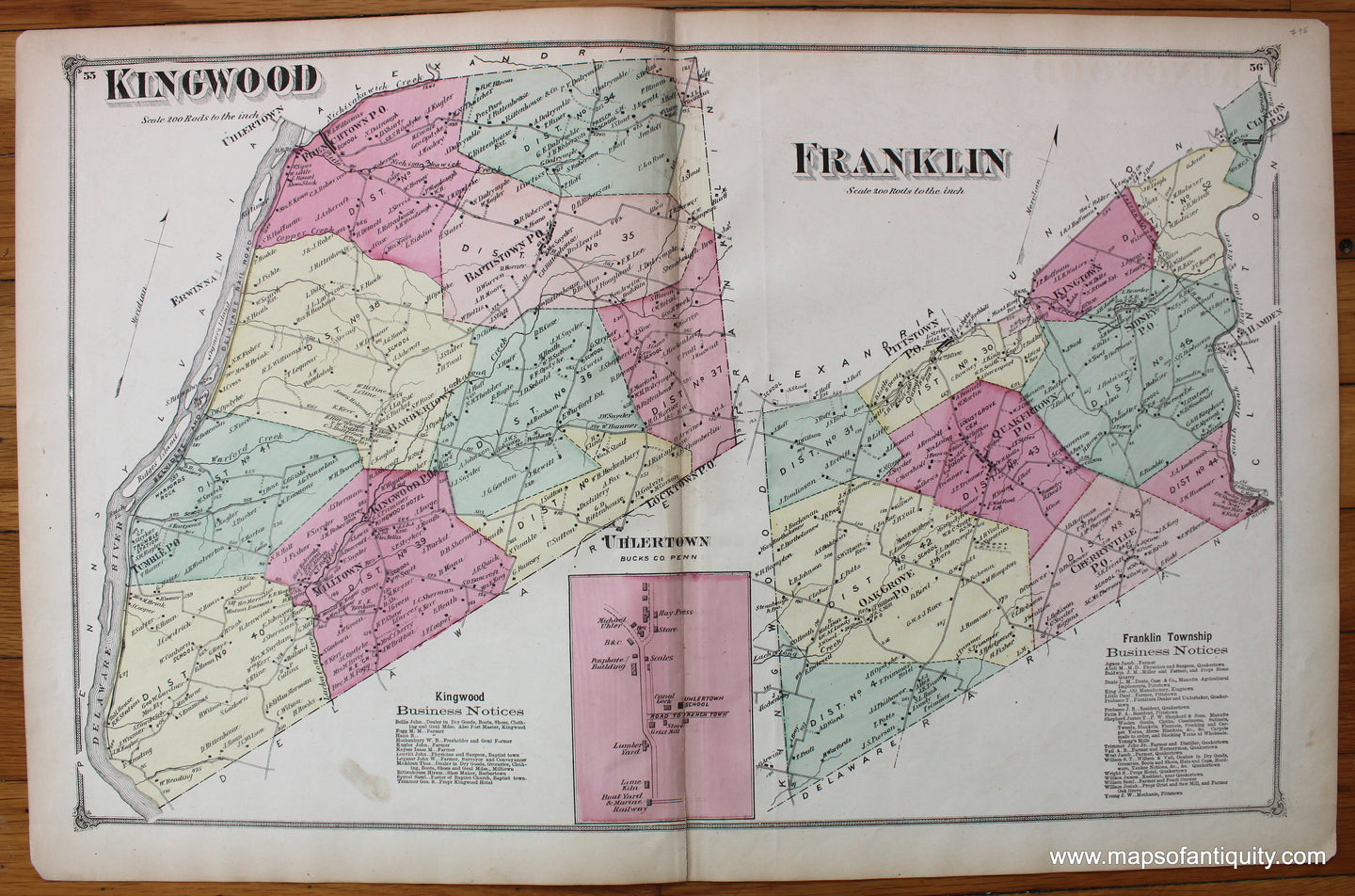 Antique-Hand-Colored-Map-Kingwood-Franklin-New-Jersey-1872-F.W.-Beers-New-Jersey-1800s-19th-century-Maps-of-Antiquity