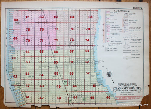 Antique-Printed-Color-Map-Outline-and-Index-Map-of-Volume-Two-Atlas-of-New-York-City-Borough-of-Manhattan-14th-Street-to-59th-Street-United-States-Northeast-1916-Bromley-Maps-Of-Antiquity-1900s-20th-century