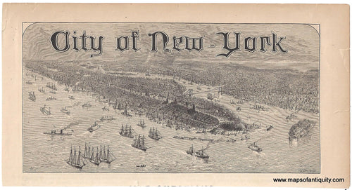 Antique bird-s-eye view print of New York City Manhattan with Brooklyn 1872 Maps of Antiquity