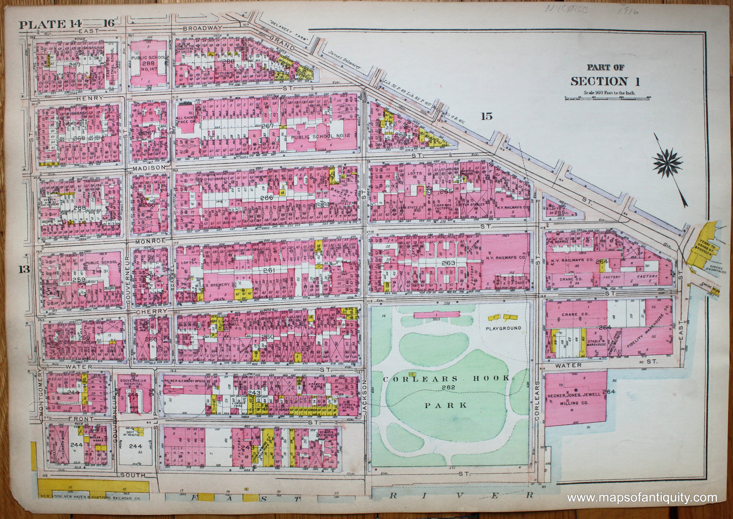 Antique-Printed-Color-Map-Plate-14---Part-of-Section-1-United-States-Northeast-1916-Bromley-Maps-Of-Antiquity-1900s-20th-century