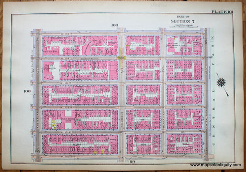 Antique-Printed-Color-Map-Plate-101---Part-of-Section-7-United-States-Northeast-1916-Bromley-Maps-Of-Antiquity-1900s-20th-century