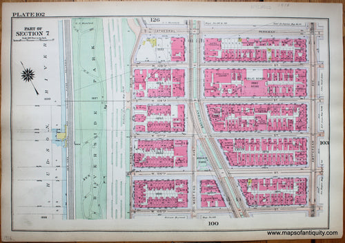 Antique-Printed-Color-Map-Plate-102---Part-of-Section-7-United-States-Northeast-1916-Bromley-Maps-Of-Antiquity-1900s-20th-century