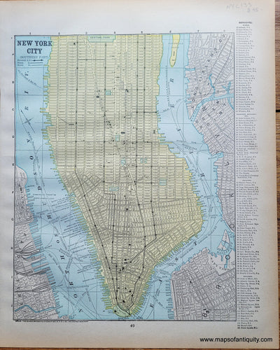 Genuine-Antique-Printed-Color-Map-New-York-City-Southern-Part--1893-Gaskell-Maps-Of-Antiquity