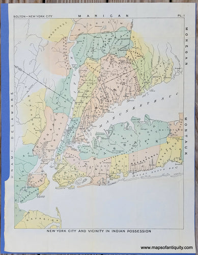 Genuine-Antique-Map-New-York-City-and-Vicinity-in-Indian-Possession-1920-Museum-of-the-American-Indian-Maps-Of-Antiquity