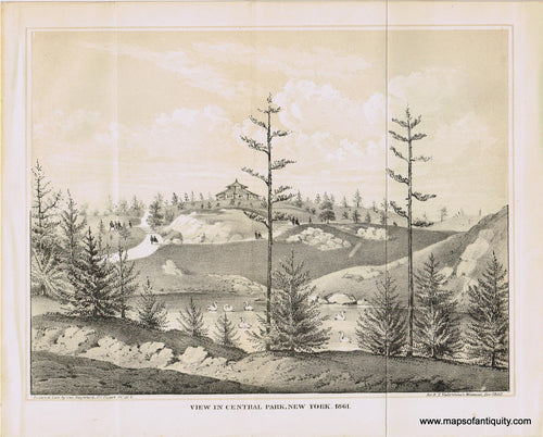 Genuine-Antique-Print-View-in-Central-Park-New-York-1861-1862-Valentines-Manual-Maps-Of-Antiquity