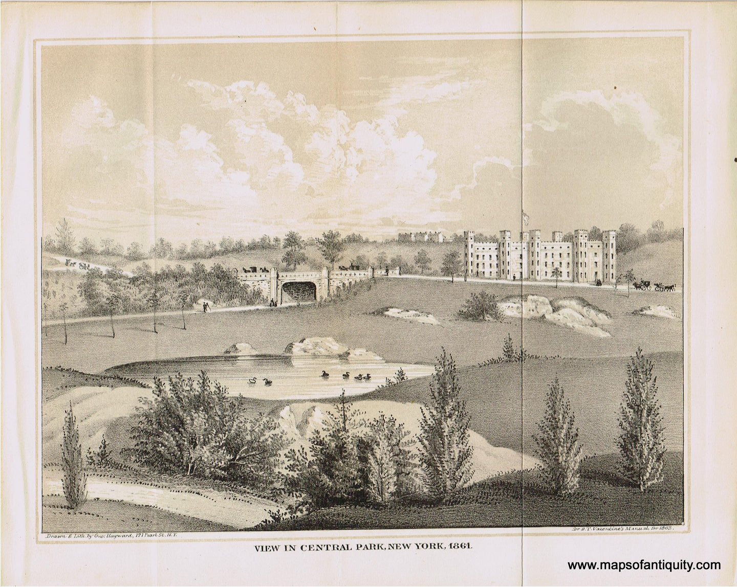 Genuine-Antique-Print-View-in-Central-Park-New-York-1861-1862-Valentines-Manual-Maps-Of-Antiquity