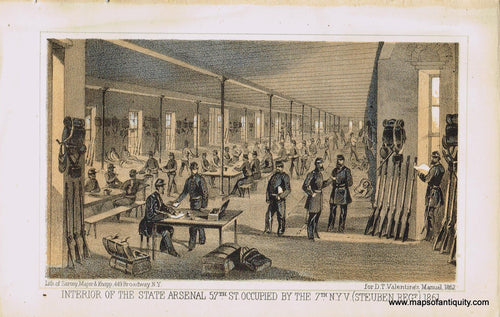 Genuine-Antique-Print-Interior-of-The-State-Arsenal-57th-Street-Occupied-by-The-7th-N-Y-V-(Steuben-Regiment)-1861-1862-Valentines-Manual-Maps-Of-Antiquity