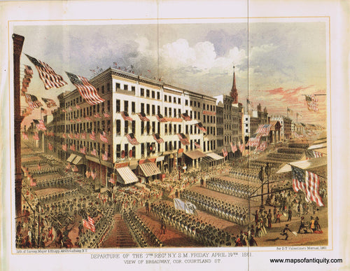 Genuine-Antique-Print-Departure-of-The-7th-Regiment-N-Y-S-M-Friday-April-19th-1861-View-of-Broadway-cor-Courtland-St--1862-Valentines-Manual-Maps-Of-Antiquity