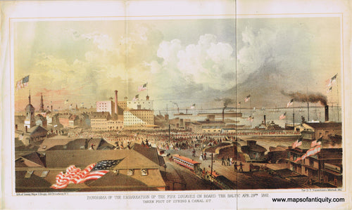 Genuine-Antique-Print-Panorama-of-The-Embarkation-of-the-Fire-Zouaves-On-Board-The-Baltic-April-29th-1861-Taken-foot-of-Spring-Canal-Street--1862-Valentines-Manual-Maps-Of-Antiquity