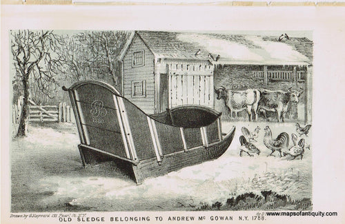 Genuine-Antique-Print-Old-Sledge-Belonging-to-Andrew-McGowzn-N-Y-1788-1863-Valentines-Manual-Maps-Of-Antiquity