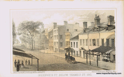 Genuine-Antique-Print--Greenwich-Street-below-Thames-Street-1861-1863-Valentines-Manual-Maps-Of-Antiquity