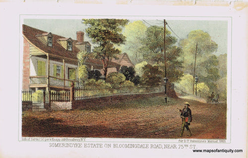 Genuine-Antique-Print-Somerindyke-Estate-on-Bloomingdale-Road-Near-75th-Street--1863-Valentines-Manual-Maps-Of-Antiquity