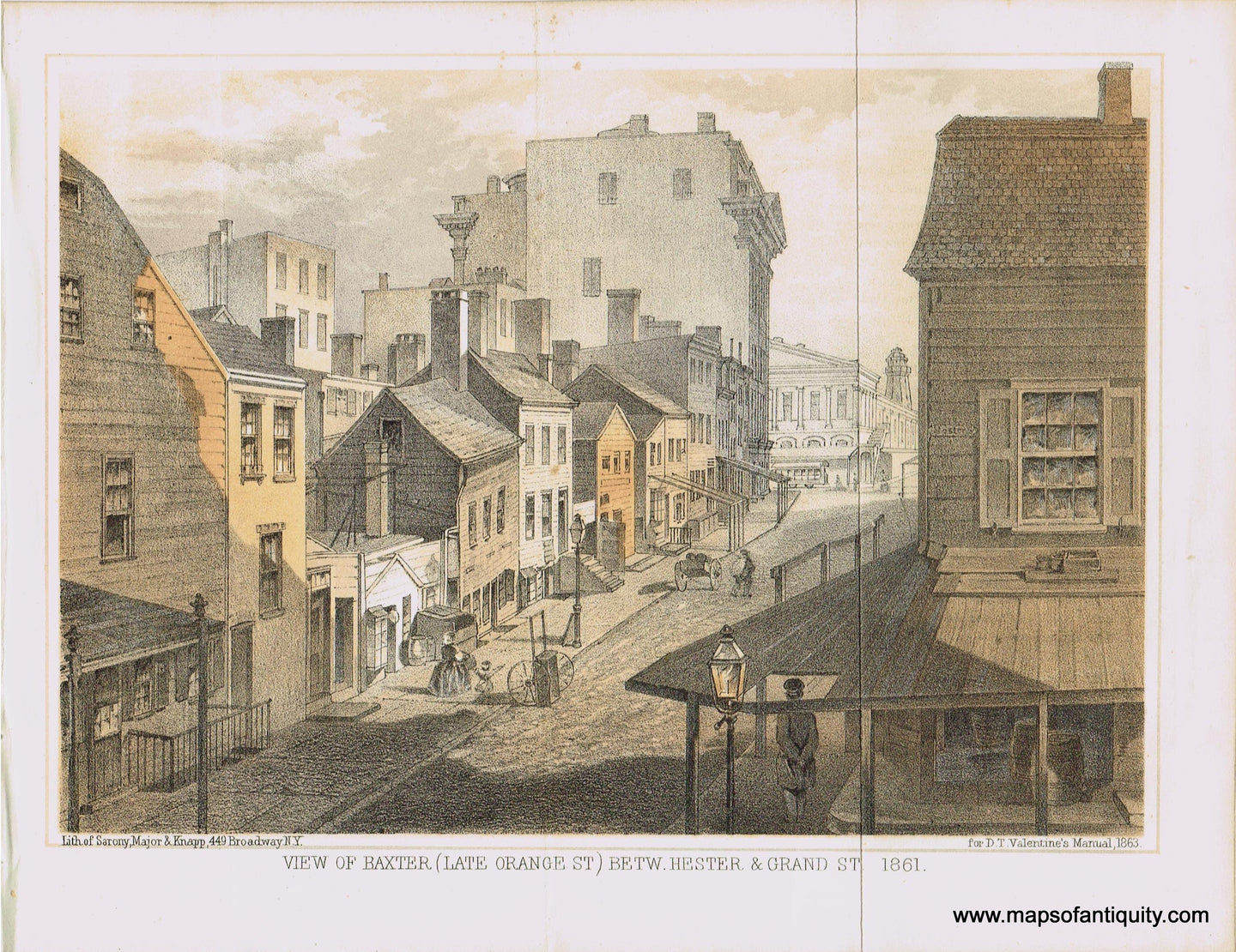 Genuine-Antique-Print-View-of-Baxter-Late-Orange-Street-Between-Hester-&-Grand-Street-1861-1863-Valentines-Manual-Maps-Of-Antiquity