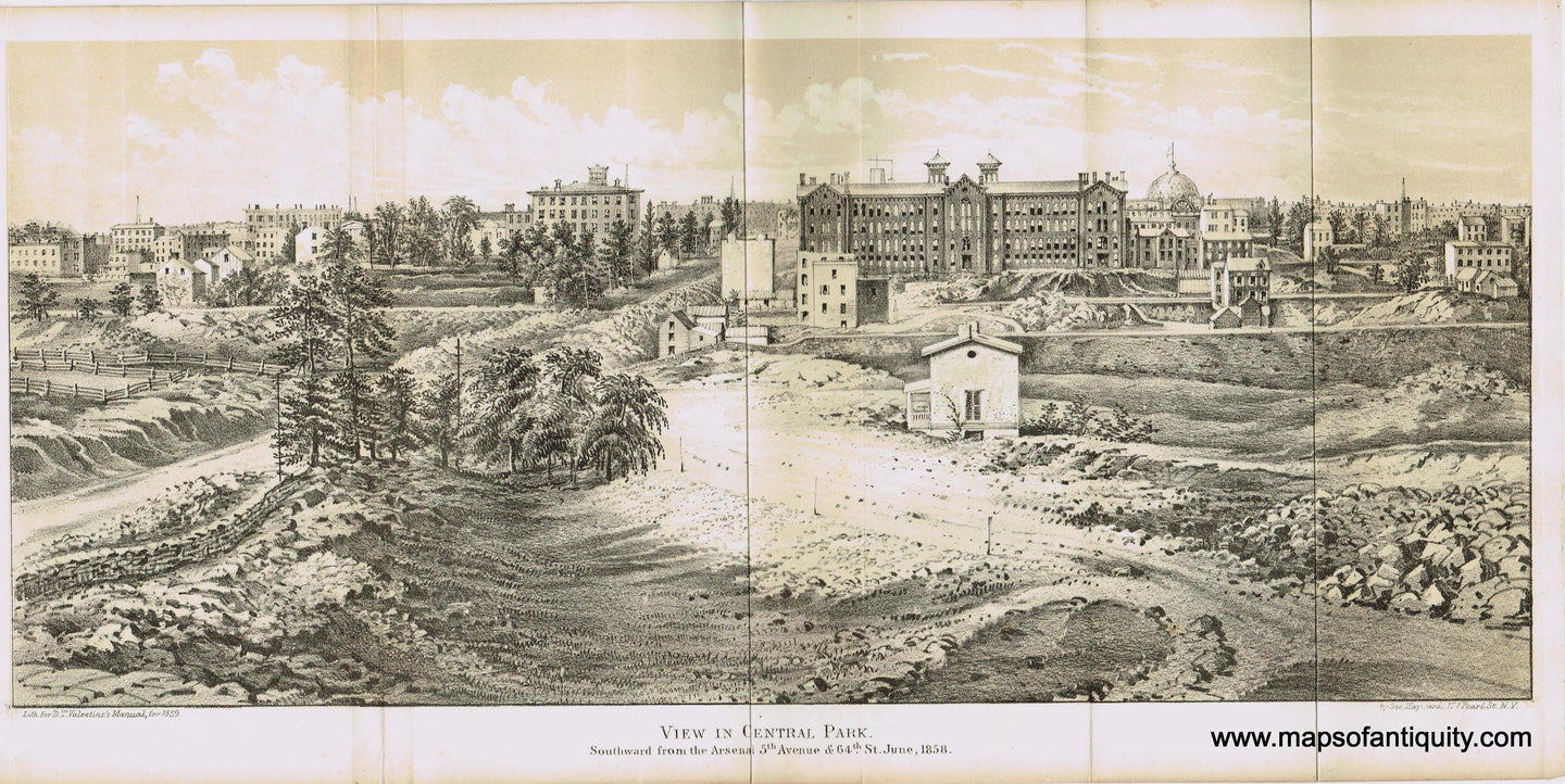 Genuine-Antique-Print-View-in-Central-Park-Southward-from-the-Arsenal-5th-Avenue-64-Sreet-June-1858-1859-Antique-Prints-New-York-City-Maps-Of-Antiquity