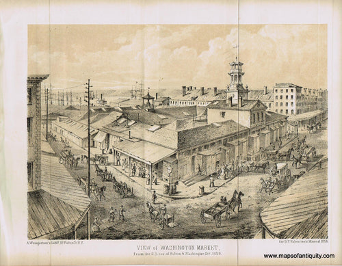 Genuine-Antique-Print-View-of-Washington-Market-from-the-Southeast-corner-of-Fulton-Washington-Sreets-1859-1859-Antique-Prints-New-York-City-Maps-Of-Antiquity