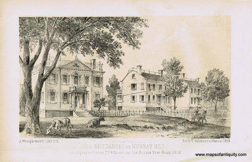 Genuine-Antique-Print-Old-Residences-on-Murray-Hill-Lexington-Avenue-near-37th-Street-on-the-Old-Boston-Post-Road-1858-1859-Antique-Prints-New-York-City-Maps-Of-Antiquity