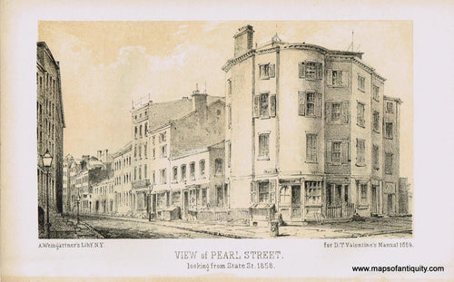 Genuine-Antique-Print-View-of-Pearl-Street-looking-from-State-Street-1858--1859-Antique-Prints-New-York-City-Maps-Of-Antiquity