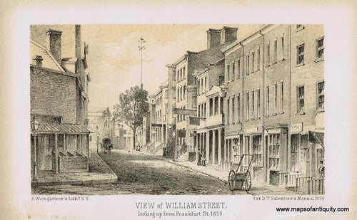Genuine-Antique-Print-View-of-William-Street-looking-up-from-Frankfort-St--1859-Antique-Prints-New-York-City-Maps-Of-Antiquity