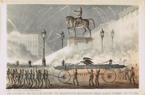 Genuine-Antique-Print-The-Firemans-Procession-Passing-the-Washington-Monument-Union-Square-Evening-of-September-1st-1858--1861-Valentines-Manual-Maps-Of-Antiquity