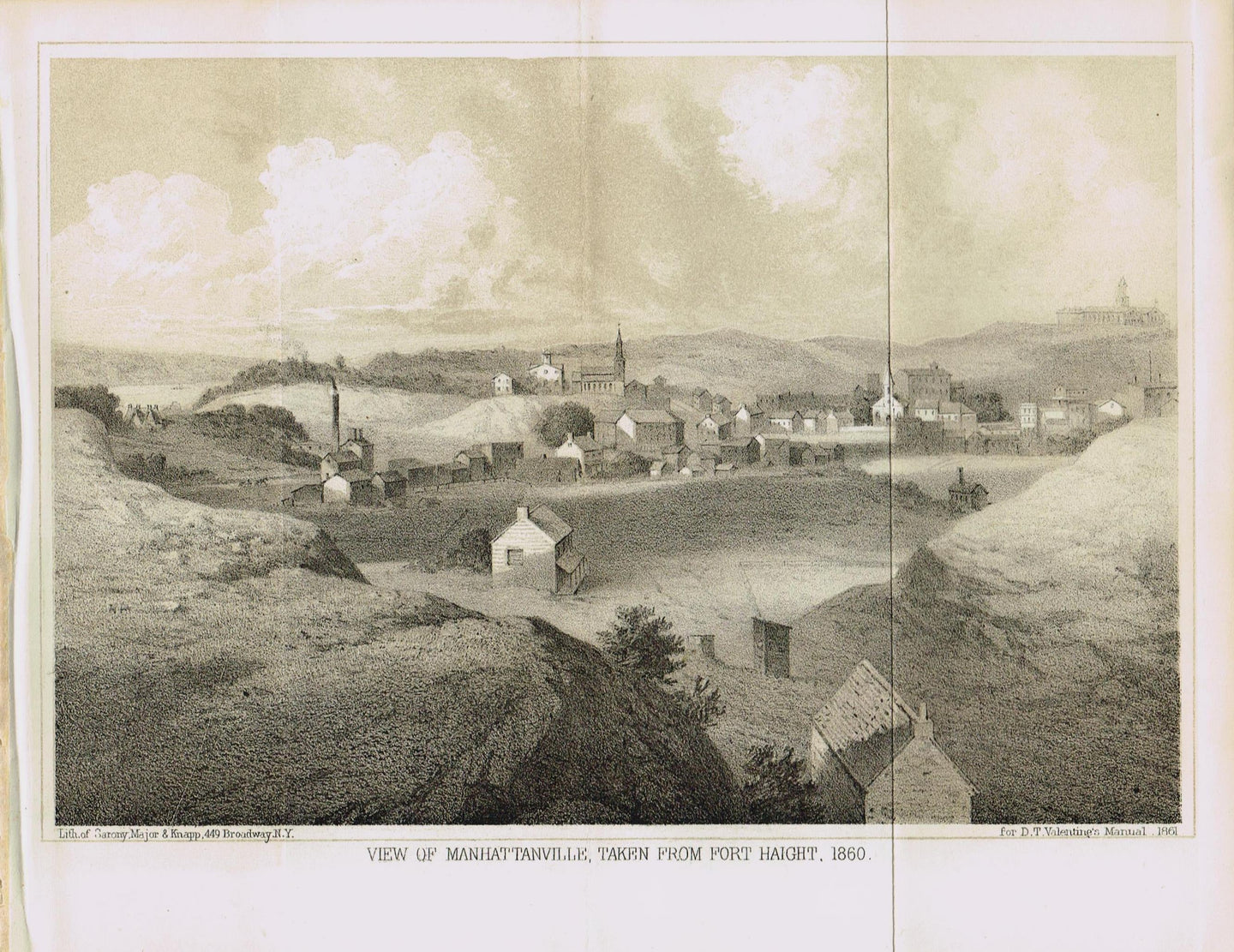 Genuine-Antique-Print-View-of-Manhattanville-Taken-from-Fort-Haight-1860-1861-Valentines-Manual-Maps-Of-Antiquity