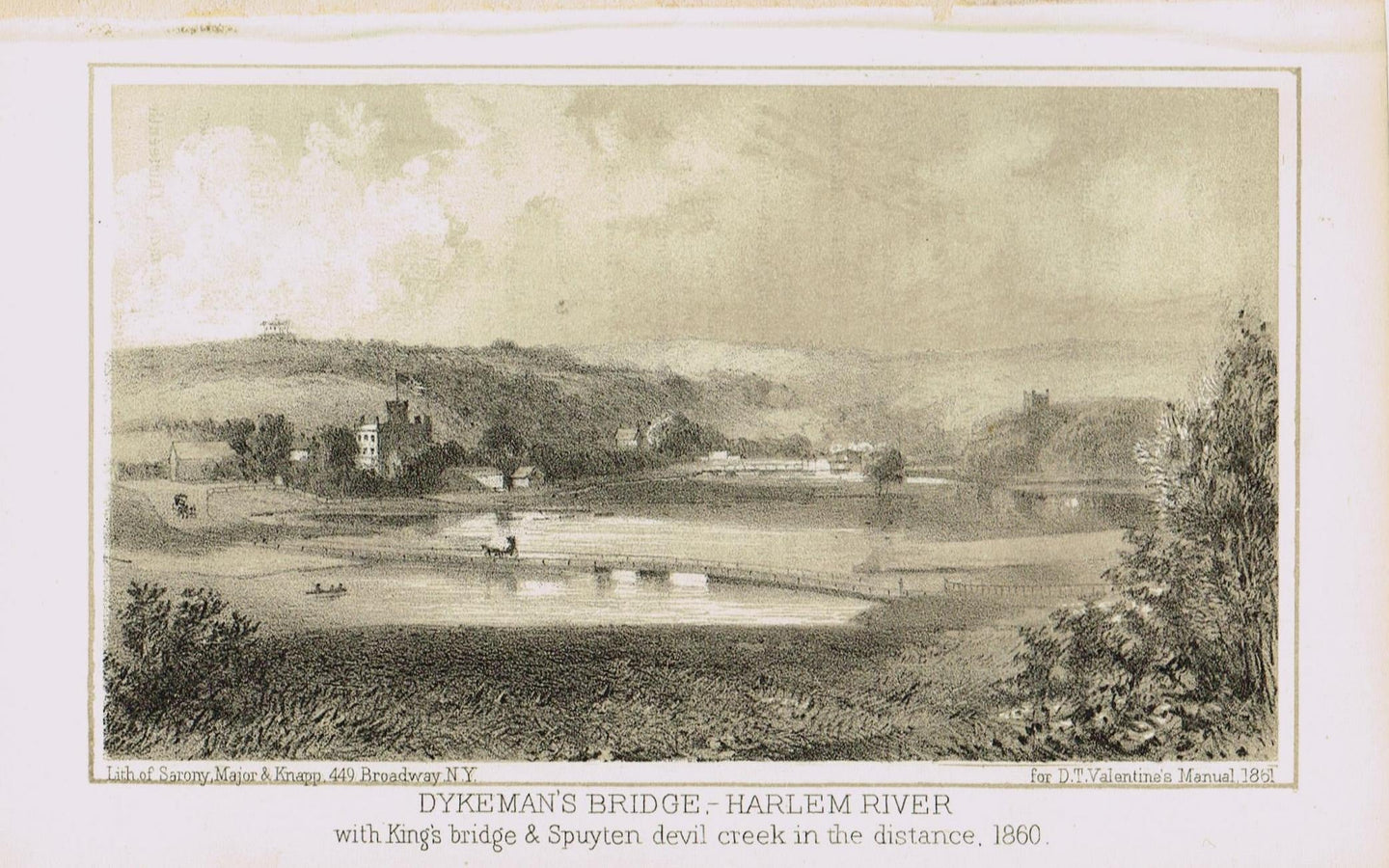 Genuine-Antique-Print-Dykemans-Bridge-Harlem-River-with-Kings-Bridge-Spuyten-Devil-Creek-in-the-Distance-1860-1861-Valentines-Manual-Maps-Of-Antiquity