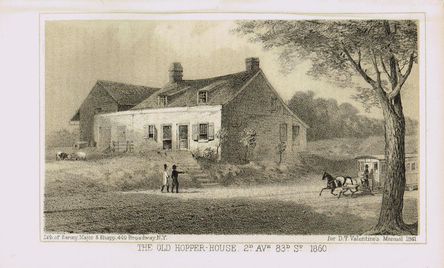 Genuine-Antique-Print-The-Old-Hopper-House-2nd-Ave-83rd-St-1860-1861-Valentines-Manual-Maps-Of-Antiquity