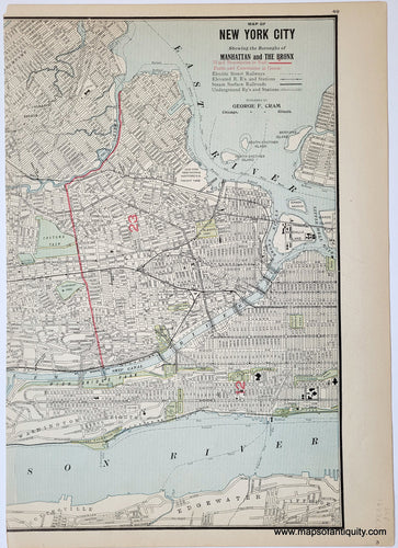 Genuine-Antique-Map-Map-of-New-York-City-showing-the-Boroughs-of-Manhattan-and-the-Bronx-partial-1910-Cram-Maps-Of-Antiquity