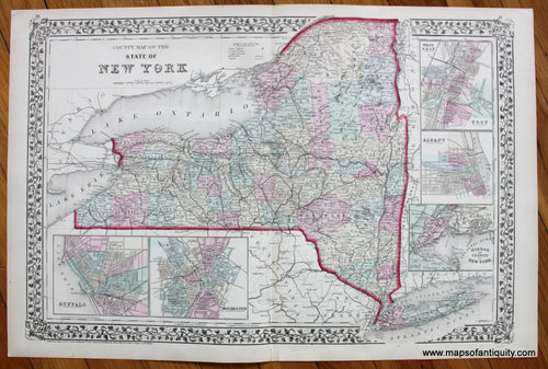 Antique-Hand-Colored-Map-County-Map-of-the-State-of-New-York-United-Staes-Northeast-1874-Mitchell-Maps-Of-Antiquity