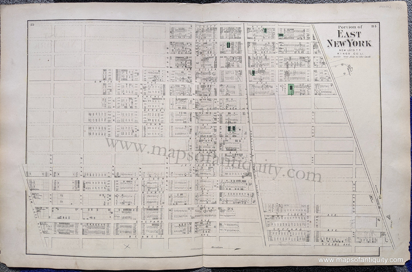 Antique-Hand-Colored-Map-Double-sided-sheet---Centerfold-Portion-of-East-New-York-New-York;-verso-Flatlands-/-Unionville-Guntherville-Gravesend-Flatlands-New-Utrecht-United-States-Northeast-1873-Beers-Maps-Of-Antiquity