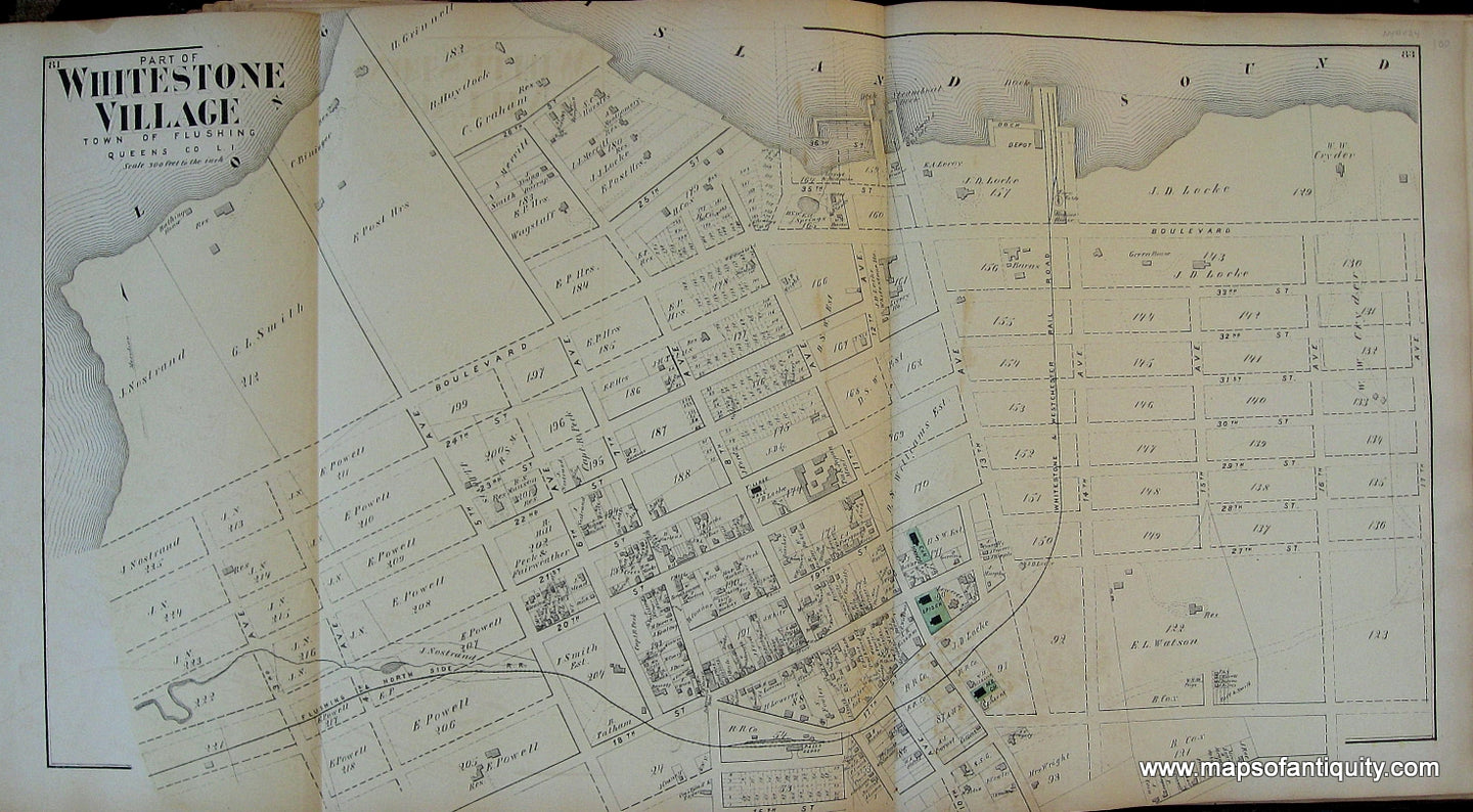 Antique-Hand-Colored-Map-Part-of-Whitestone-Village-New-York-United-States-Northeast-1873-Beers-Maps-Of-Antiquity