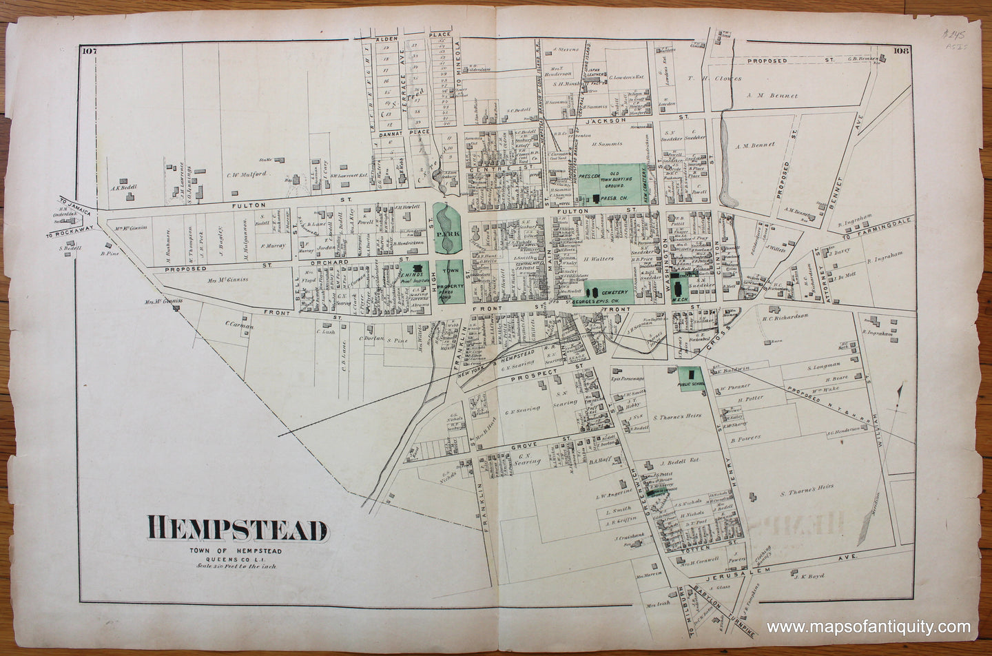 Antique-Map-Hempstead-New-York-verso-Pearsalls-East-Rockaway-Rockville-Centre-Christian-Hook-New-York-Long-Island-Maps-of-Antiquity