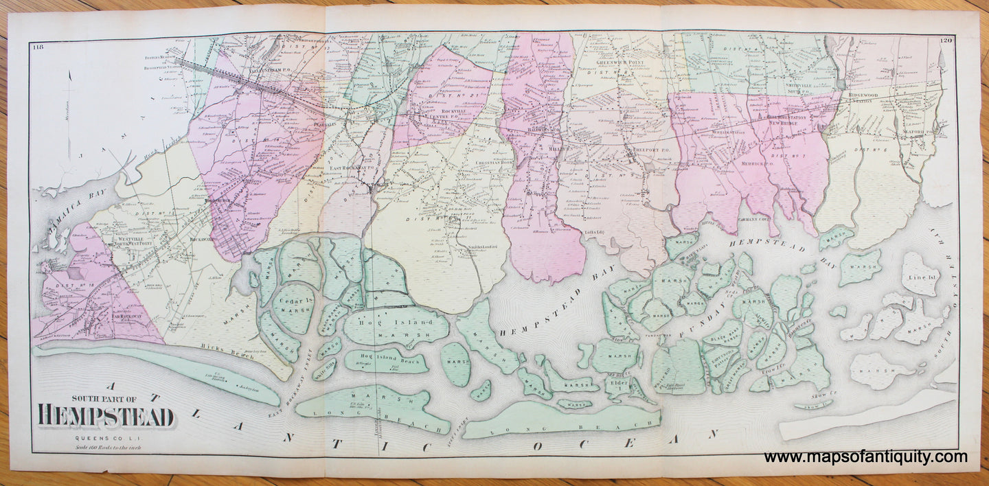 Antique-Map-South-Part-of-Hempstead-verso-New-Bridge-&-Vicinity-Valley-Stream-Jerusalem-Village-Ridgewood-P.O.-and-Seaford-New-York-Long-Island-Maps-of-Antiquity