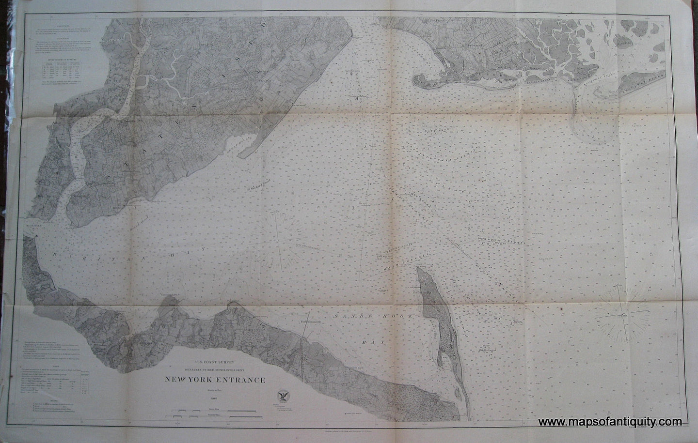 Antique-Nautical-Chart-New-York-Entrance***********-United-States-Northeast-1867-U.S.-Coast-Survey-Maps-Of-Antiquity