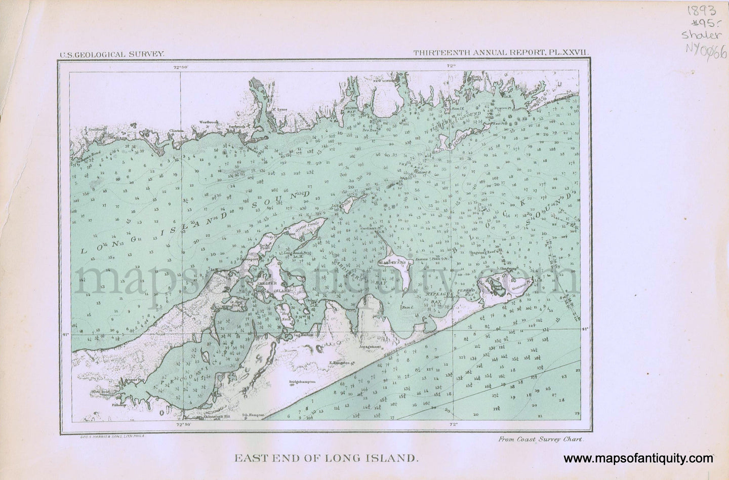 Antique-Map-East-End-of-Long-Island-New-York-Coastal-Report-Survey-Coast-Chart-Maps-of-Antiquity