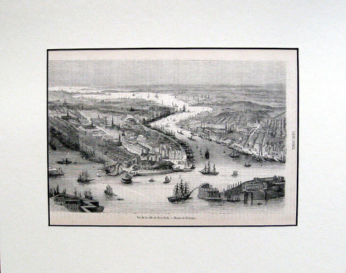 Black-&-White-Vue-del-la-ville-de-New-York---Dessin-de-Champin**********--United-States-c.-1880-Magasin-Pittoresque-Maps-Of-Antiquity