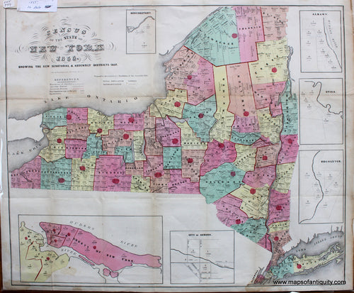 Antique-Hand-Colored-Map-Census-of-the-State-of-New-York-1855.-Showing-the-New-Senatorial-&-Assembly-Districts-1857.-United-States-Northeast-1858-Hayward-Valentine-Maps-Of-Antiquity