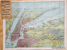 Load image into Gallery viewer, Antique-Folding-Map-New-York-City-Manhattan-Bird&#39;s-Eye-View-East-North-Rivers-Long-Island-Sound-1912-Hammond
