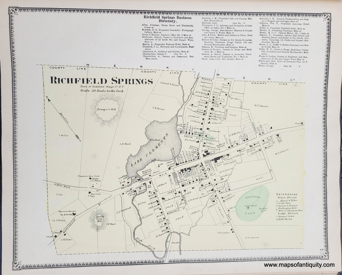 Genuine-Antique-Map-Richfield-Springs-Town-of-Richfield-Otsego-Co-NY-1868-Beers-Ellis-&-Soule-Maps-Of-Antiquity
