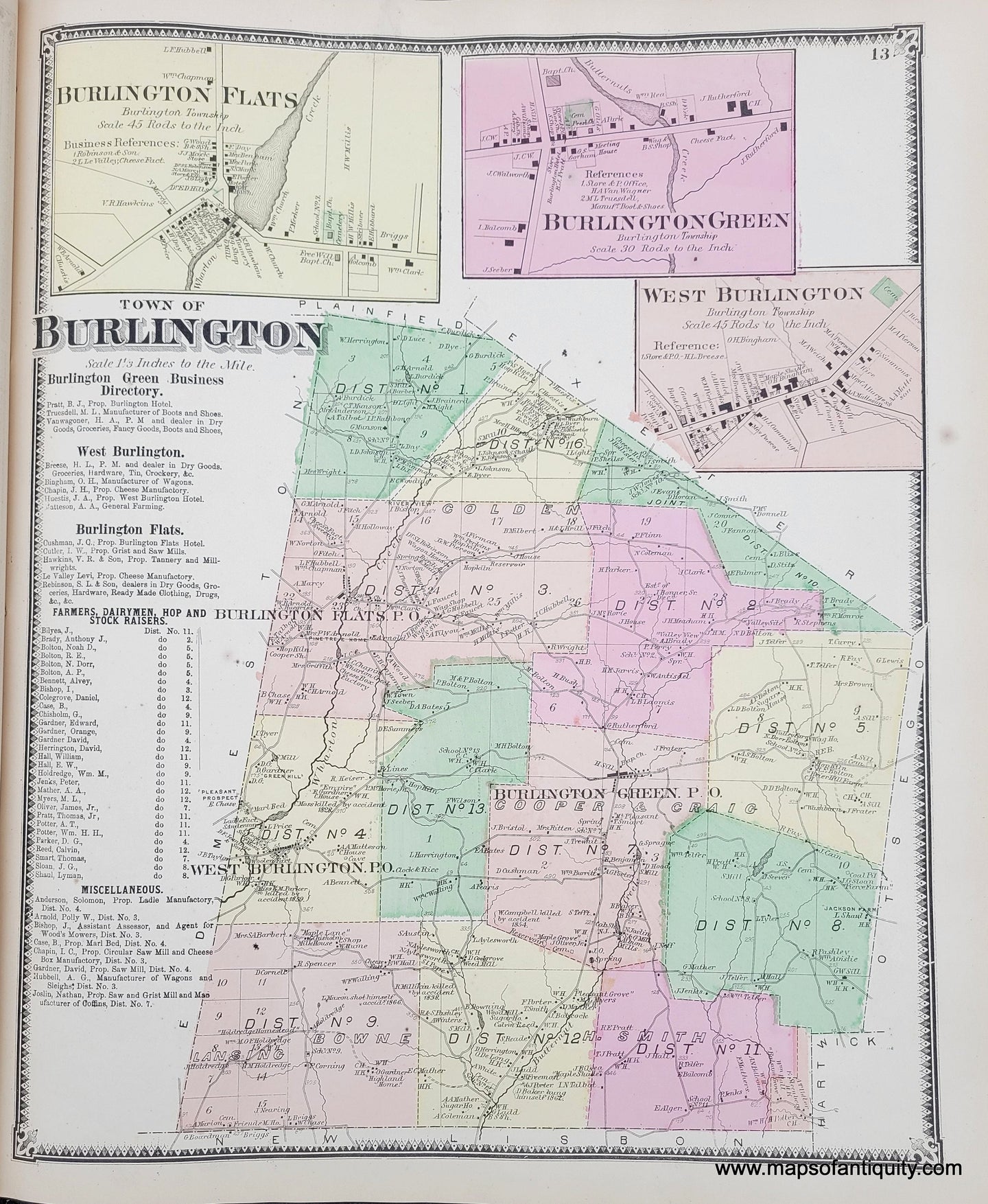 Genuine-Antique-Map-Town-of-Burlington-Otsego-Co-NY-1868-Beers-Ellis-&-Soule-Maps-Of-Antiquity