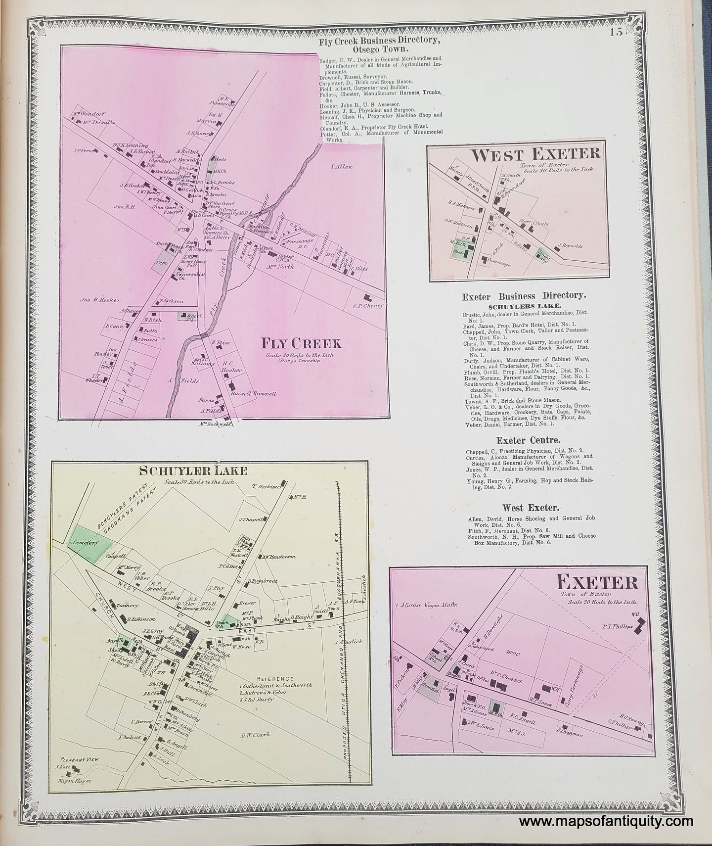 Genuine-Antique-Map-Fly-Creek-Otsego-Township--Schuyler-Lake-West-Exeter-Exeter-Otsego-Co-NY-1868-Beers-Ellis-&-Soule-Maps-Of-Antiquity