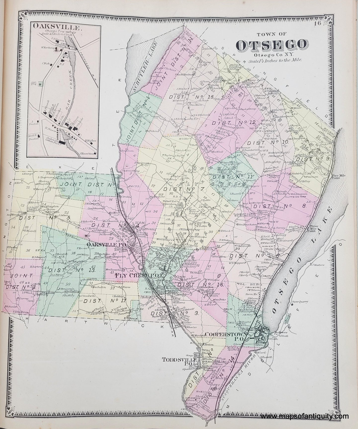 Genuine-Antique-Map-Town-of-Otsego-Otsego-Co-NY-1868-Beers-Ellis-&-Soule-Maps-Of-Antiquity