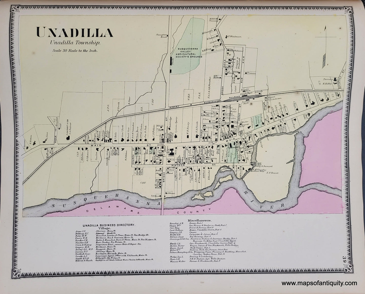 Genuine-Antique-Map-Unadilla-Unadilla-Township-NY-1868-Beers-Ellis-&-Soule-Maps-Of-Antiquity